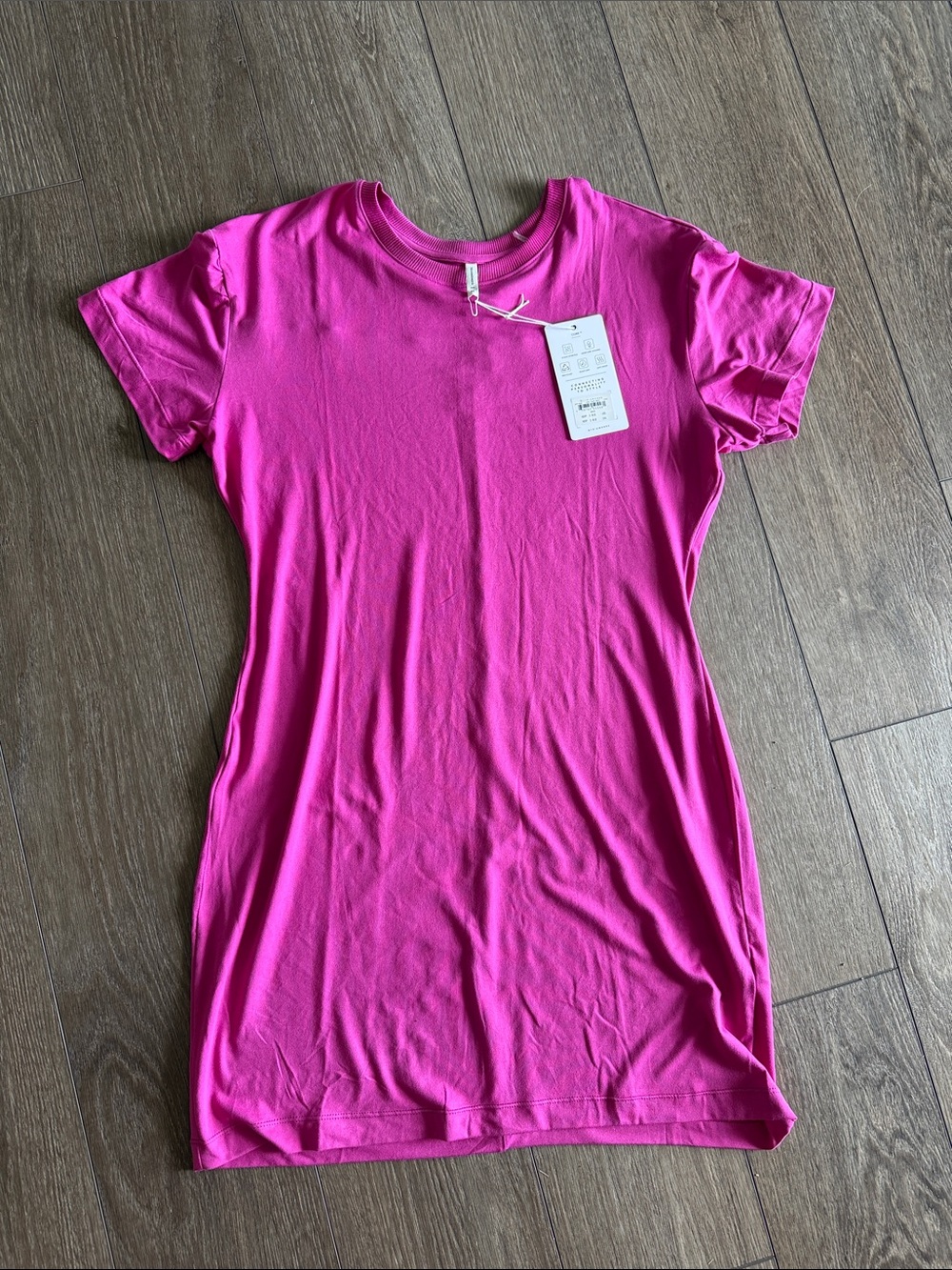 Classic Crewneck Short-Sleeve Tee Dress in Pink